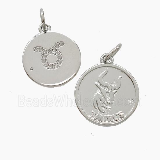 Zodiac Taurus Copper Pendant Pave Zirconia Platinum Plated
