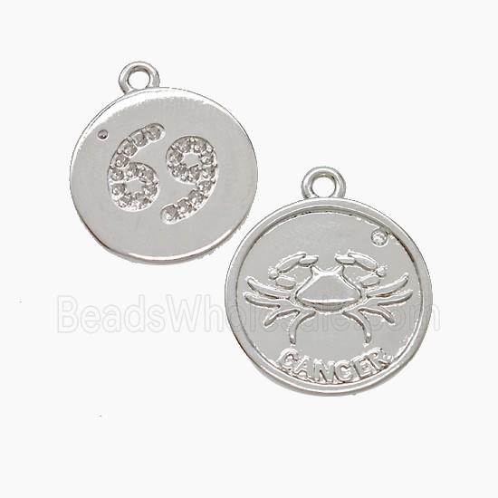Zodiac Cancer Copper Pendant Pave Zirconia Platinum Plated