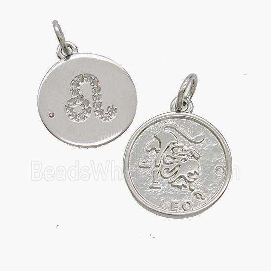 Zodiac Leo Copper Pendant Pave Zirconia Platinum Plated