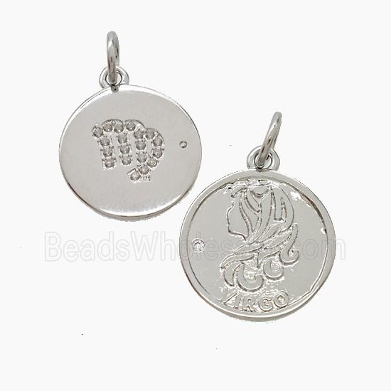Zodiac Virgo Copper Pendant Pave Zirconia Platinum Plated