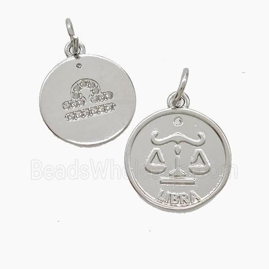 Zodiac Libra Copper Pendant Pave Zirconia Platinum Plated