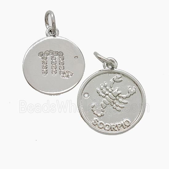 Zodiac Scorpio Copper Pendant Pave Zirconia Platinum Plated