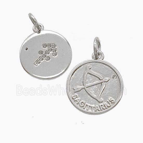 Zodiac Sagittarius Copper Pendant Pave Zirconia Platinum Plated
