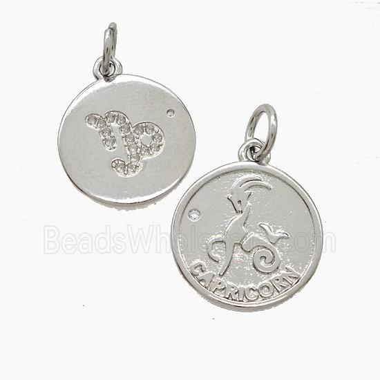 Zodiac Capricorn Copper Pendant Pave Zirconia Platinum Plated