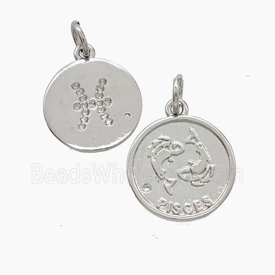 Zodiac Pisces Copper Pendant Pave Zirconia Platinum Plated