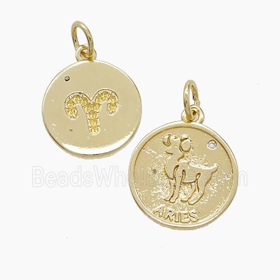 Zodiac Aries Copper Pendant Pave Zirconia Gold Plated
