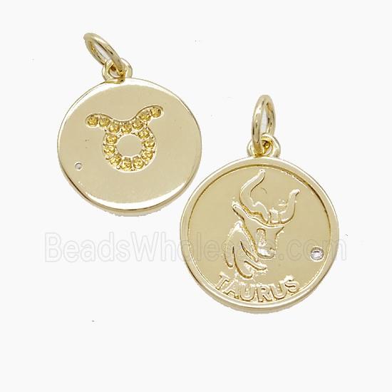 Zodiac Taurus Copper Pendant Pave Zirconia Gold Plated