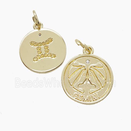 Zodiac Gemini Copper Pendant Pave Zirconia Gold Plated