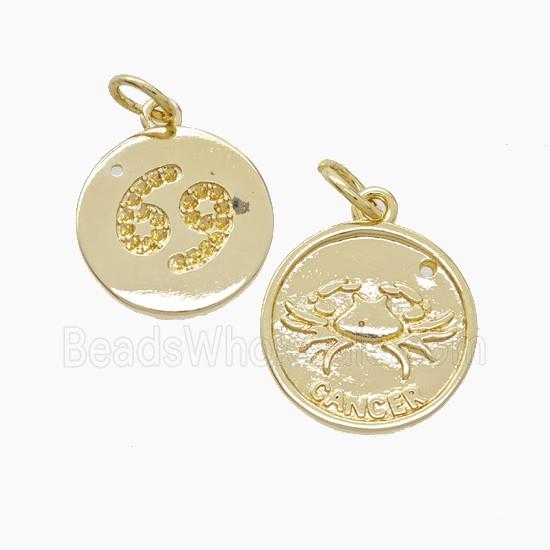 Zodiac Cancer Copper Pendant Pave Zirconia Gold Plated