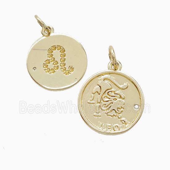 Zodiac Leo Copper Pendant Pave Zirconia Gold Plated