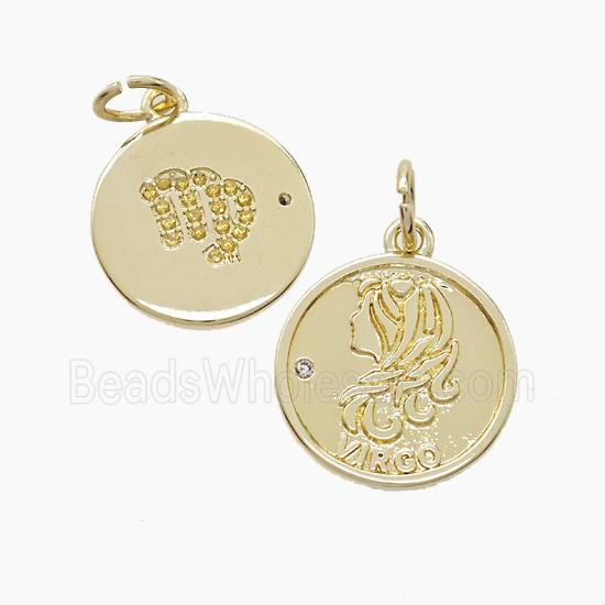 Zodiac Virgo Copper Pendant Pave Zirconia Gold Plated