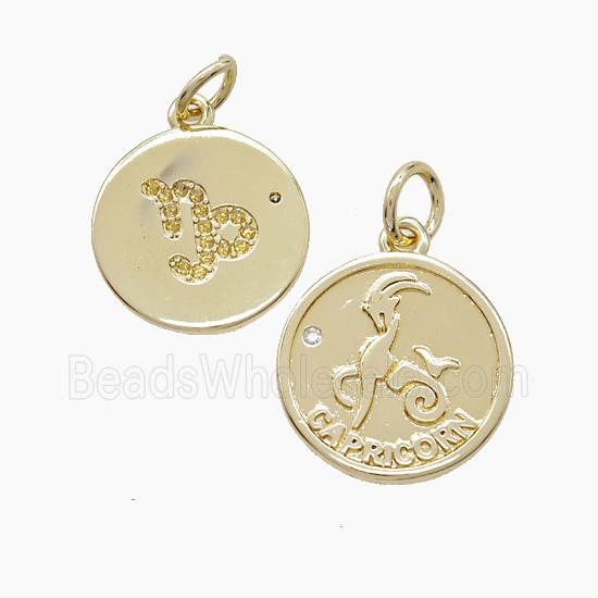 Zodiac Capricorn Copper Pendant Pave Zirconia Gold Plated