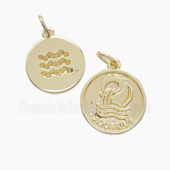 Zodiac Aquarius Copper Pendant Pave Zirconia Gold Plated