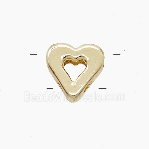 Copper Heart Beads 2holes Gold Plated