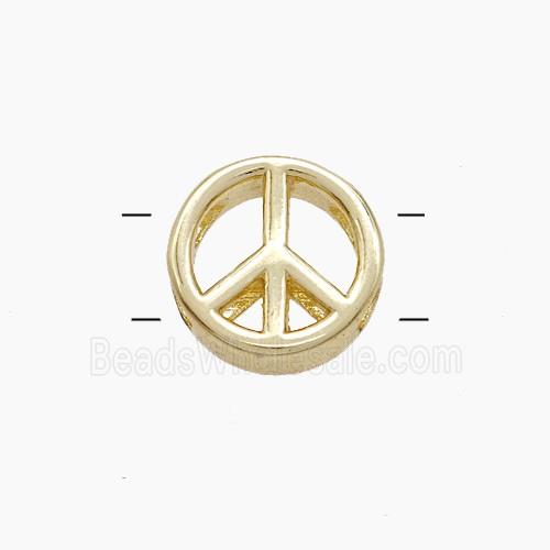 Copper Peace-Sign Beads 2holes Gold Plated