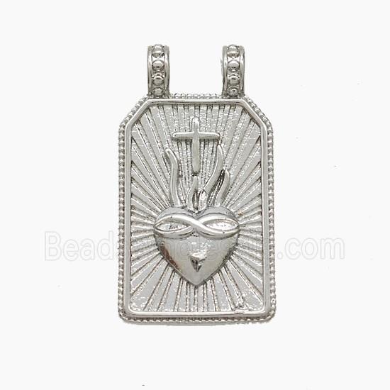 Copper Heart Pendant 2loops Rectangle Cross Platinum Plated