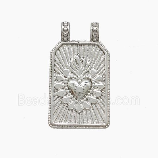 Copper Heart Pendant 2loops Rectangle Platinum Plated