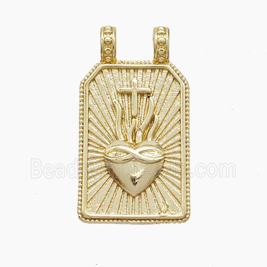 Copper Heart Pendant 2loops Rectangle Cross Gold Plated