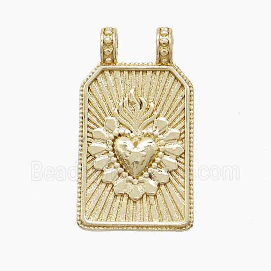 Copper Heart Pendant 2loops Rectangle Gold Plated