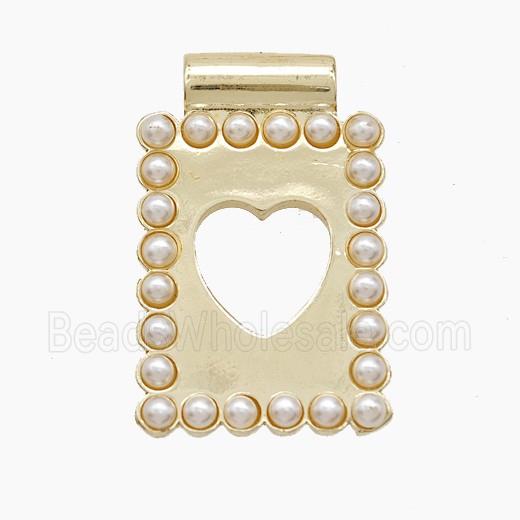 Copper Heart Pendant Pave Resin Hollow Rectangle Gold Plated
