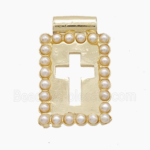Copper Cross Pendant Pave Resin Hollow Rectangle Gold Plated
