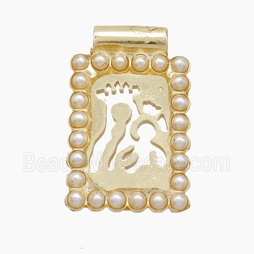 Copper Pendant Pave Resin Hollow Rectangle Gold Plated