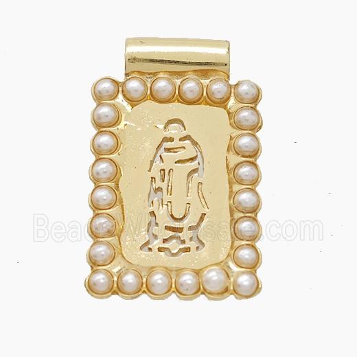 Copper Jesus Pendant Pave Resin Hollow Rectangle Gold Plated