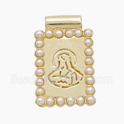 Copper Saint Jude Pendant Pave Resin Hollow Rectangle Gold Plated