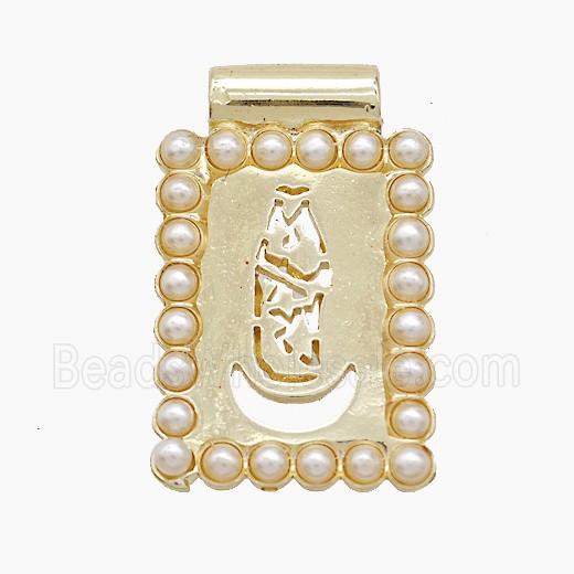 Copper Jesus Pendant Pave Resin Hollow Rectangle Gold Plated