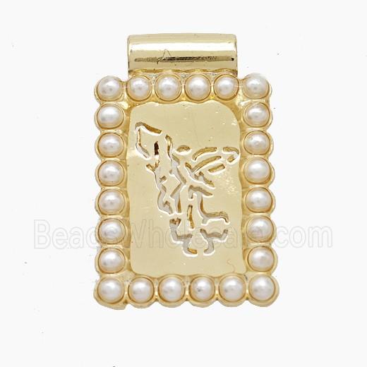 Copper Fairy Pendant Pave Resin Hollow Rectangle Gold Plated