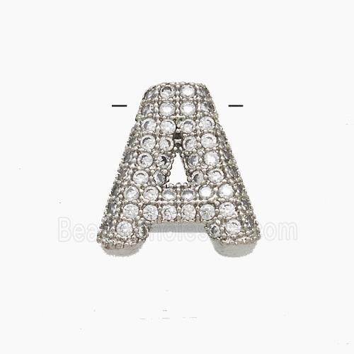 Copper Letter-A Pendant Pave Zirconia Platinum Plated