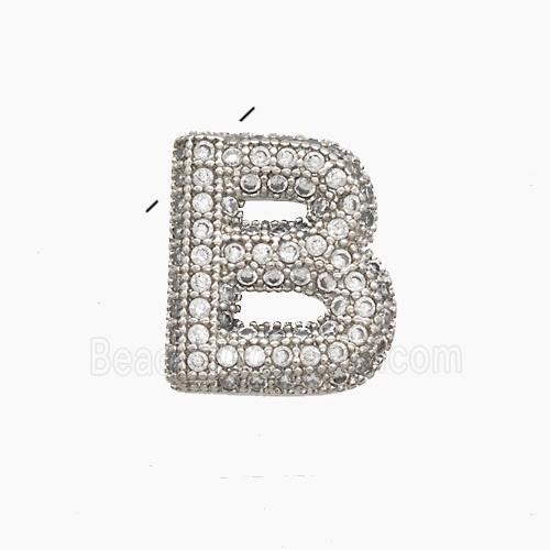 Copper Letter-B Pendant Pave Zirconia Platinum Plated