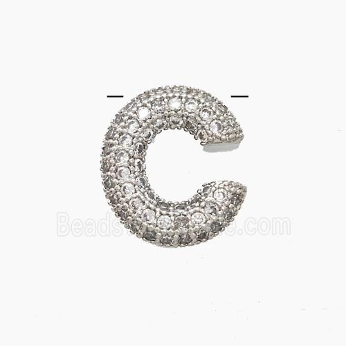 Copper Letter-C Pendant Pave Zirconia Platinum Plated