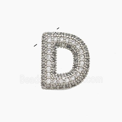 Copper Letter-D Pendant Pave Zirconia Platinum Plated