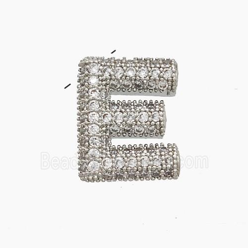 Copper Letter-E Pendant Pave Zirconia Platinum Plated