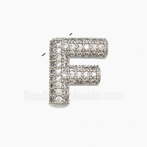 Copper Letter-F Pendant Pave Zirconia Platinum Plated