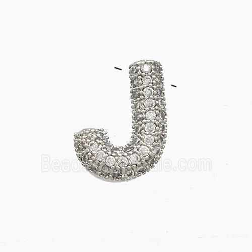 Copper Letter-J Pendant Pave Zirconia Platinum Plated