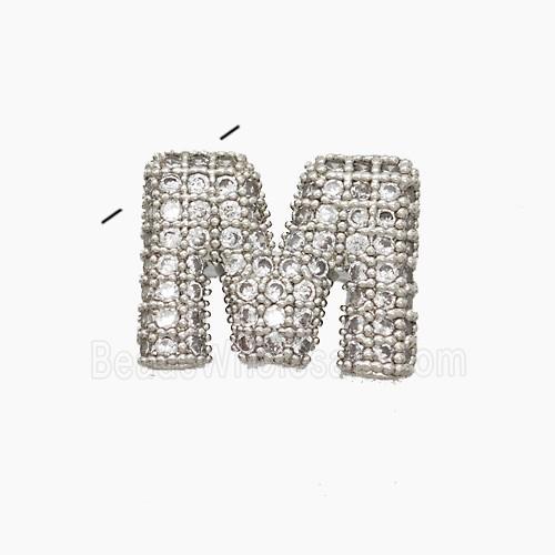 Copper Letter-M Pendant Pave Zirconia Platinum Plated