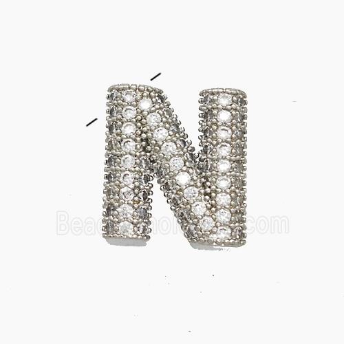 Copper Letter-N Pendant Pave Zirconia Platinum Plated