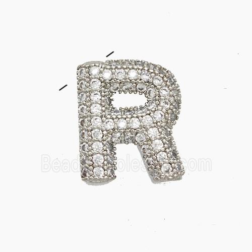 Copper Letter-R Pendant Pave Zirconia Platinum Plated
