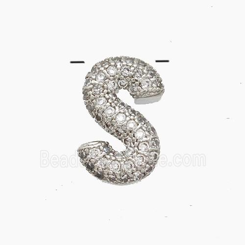 Copper Letter-S Pendant Pave Zirconia Platinum Plated