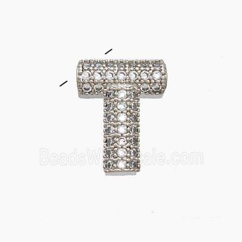 Copper Letter-T Pendant Pave Zirconia Platinum Plated