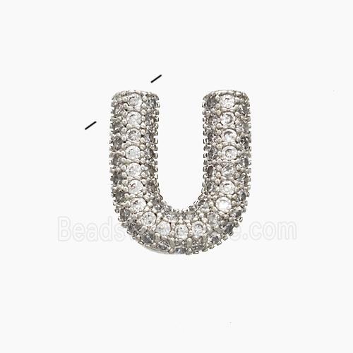 Copper Letter-U Pendant Pave Zirconia Platinum Plated