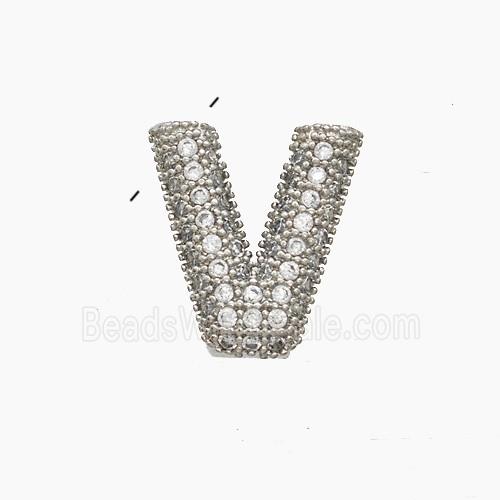 Copper Letter-V Pendant Pave Zirconia Platinum Plated