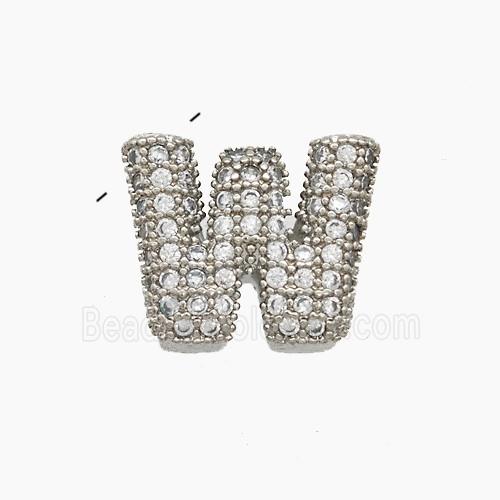 Copper Letter-W Pendant Pave Zirconia Platinum Plated