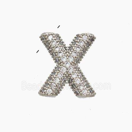 Copper Letter-X Pendant Pave Zirconia Platinum Plated