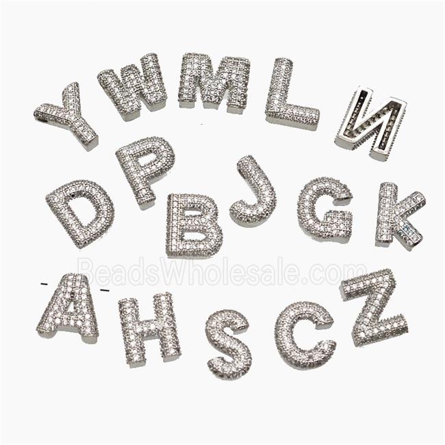 Copper Alphabet Pendant Pave Zirconia Mixed Letters Platinum Plated