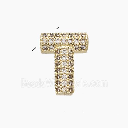 Copper Letter-T Pendant Pave Zirconia Gold Plated