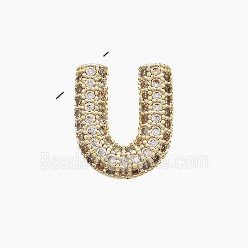 Copper Letter-U Pendant Pave Zirconia Gold Plated