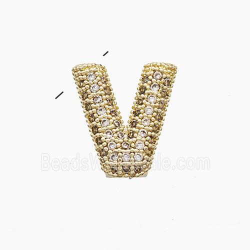 Copper Letter-V Pendant Pave Zirconia Gold Plated